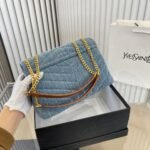 Saint Laurent Loulou Small Chain Bag In Quilted Y Denim Blue 25Cm - Image 4
