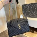 Saint Laurent Envelope Large In Quilted Grain De Poudre Embossed Black Gold 31Cm 600166BOW911000 - Image 2
