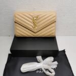 Saint Laurent Cassandre Matelassé Chain Wallet In Grain De Poudre Embossed Beige 22Cm 377828BOW012721 - Image 2