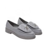 Chanel CC Nib Turnlock Moccasins Flat Loafers Grey