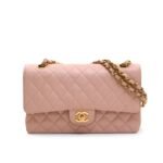 Chanel Classic Medium Flap Bag Pink And Gold 25Cm