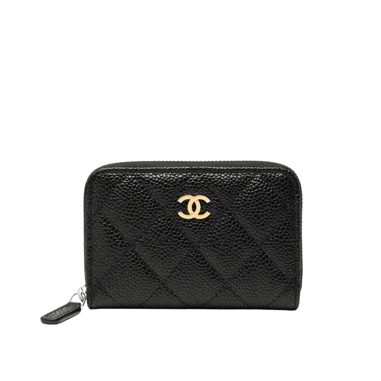 38-1-3 Chanel Classic Zipped Coin Purse Wallet Gold Tone Metal Black 11Cm AP0216 Y01588 C3906 - Image 1