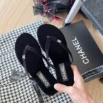 Chanel Thongs Slipper Velvet In Black G45716 B16716 94305 - Image 6