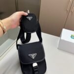Prada Re Nylon And Saffiano Leather Shoulder Bag Black 17Cm 2VD043 2DMH F0002 V XOP - Image 3