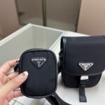 Prada Re Nylon And Saffiano Leather Shoulder Bag Black 17Cm 2VD043 2DMH F0002 V XOP - Image 4