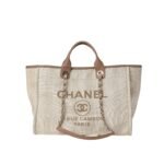 Chanel Deauville Medium Tote Beige And Brown Canvas 38Cm