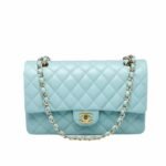 Chanel Classic 11.12 Handbag Gold Tone Metal Light Blue 30Cm
