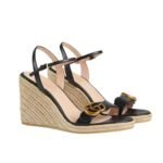 Gucci Leather Wedge Espadrille Sandals Black 8Cm