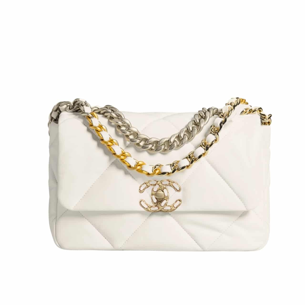 Thumbnail-4-4-1 Chanel 19 Flap Bag Shiny Gold And Silver Tone White 26Cm AS1161 B04852 10601 - Image 1