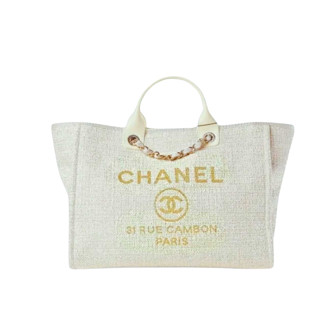 Thumbnail-4 Chanel Deauville Large Tote Shopping Bag White 38Cm - Image 1
