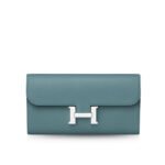 Hermes Constance Togo Long Wallet Silver Toned Hardware Blue 20Cm