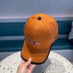 Hermes Canvas Baseball Cap Horse Hat Orange - Image 4
