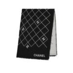 Chanel 25A Quilted Double C Scarf Black 180Cm