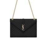 Saint Laurent Envelope Large In Quilted Grain De Poudre Embossed Black Gold 31Cm 600166BOW911000