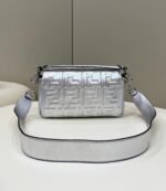 Fendi Silver Metallic Nappa Embossed Baguette Bag - Image 2