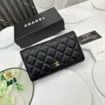 Chanel Calfskin Leather Quilted Long Wallet Black - Bag