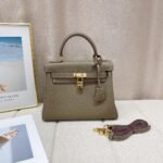 Kelly Togo Cowhide Leather Gold Buckle-Khaki