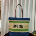 miumiu Faux Raffia Woven Tote Bag