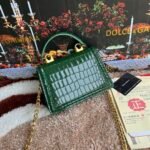 [TOP] Dolce & Gabbana Chain Tote Crossbody Bag - Green Crocodile Print Bag - Image 3