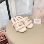 Dior Dway Shearling Flip Flops Golden Shoes