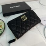 Chanel Boy Zip Around Wallet Quilted Caviar Long-Fish Seed Gold Wallet