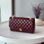 Chanel Patent Goatskin Quilted Medium CC Eyelet Flap Burgundy - Bag