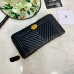 Chanel Caviar Chevron Quilted Wallet -Plain Gold Wallet - Image 4