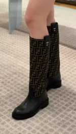 [TOP] Fendi Filo classic Monogram logo leather patchwork boots - Image 4