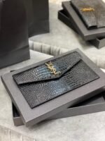 SAINT LAURENT Uptown  POUCH IN CROCODILE-EMBOSSED SHINY LEATHER BLACK-Gold hardware - Bag - Image 3