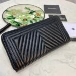 Chanel Caviar Chevron Quilted Wallet -Plain Gold Wallet - Image 3