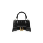 BALENCIAGA WOMEN'S HOURGLASS SMALL HANDBAG CROCODILE EMBOSSED IN BLACK - Bag