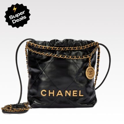 CHANEL 22 MINI HANDBAG Shiny Calfskin & Gold-Tone Metal Black - Bag