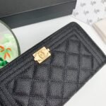 Chanel Zip Around Wallet Quilted Caviar Long-Fishseed Pattern Gold Wallet - Image 3