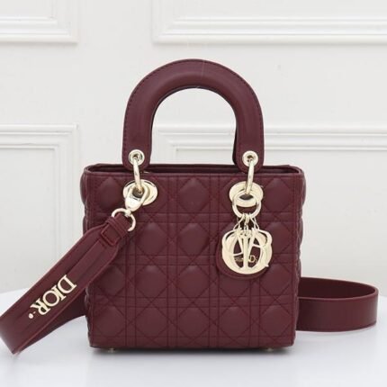 Dior Small Lady Dior Bag Burgundy Cannage Calfskin Golden Hardware - Bag