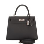 Hermes Kelly Epsom Haze Black Silver Hardware - Bag