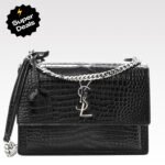 YSL Black Embossed Leather Shoulder Bag