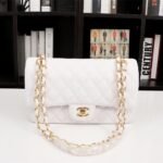 Chanel Classic Double Flap Bag White Caviar Golden Hardware - Bag