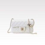 Chanel Classic Flag Bag Pearl Crush Mini Square White Calfskin Light Gold Hardware - Bag - Image 14