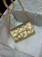 Chanel Gold Metallic Calfskin Quilted Flap Chain Waist Bag - Image 2