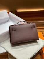 Hermes Kelly Mini 1st Kelly Pochette Generation Epsom Palm Leather-Coffee Color - Image 3