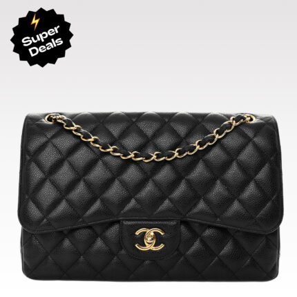 Chanel Classic Flag Bag Jumbo Classic Double Flap Bag Black Caviar Gold Hardware - Bag
