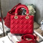 Dior Small Lady Dior Bag Red Cannage Calfskin Golden Hardware - Bag - Image 4