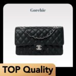 [TOP]Chanel Classic Flag Bag Medium Classic Double Flap Bag SO Black Crumpled Calfskin Silver Hardware - Bag