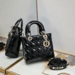 Dior Small Lady Dior Bag Powder Black Patent Cannage Calfskin Golden Hardware - Bag