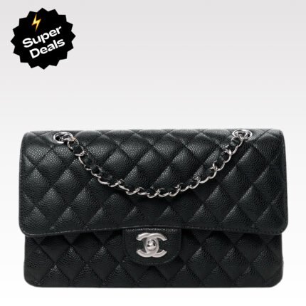 Chanel Classic Flag Bag Medium Classic Double Flap Bag SO Black Crumpled Calfskin Silver Hardware - Bag