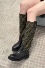 [TOP] Fendi Filo classic Monogram logo leather patchwork boots - Image 3