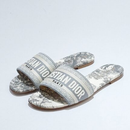 Christian Dior Toile De Jouy Dway Slides Light Grey - Shoes