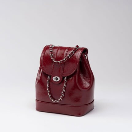 Cardinal Red Leather Mini Back Pack Sliver Chain Strap Flap Shoulder Bag - Red - Bag