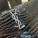 SAINT LAURENT Uptown  POUCH IN CROCODILE-EMBOSSED SHINY LEATHER BLACK-Silver hardware - Bag - Image 2