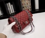Chanel Classic Flag Handbag Lambskin & Gold-Tone Metal Burgundy Sliver Hardware - Bag - Image 3